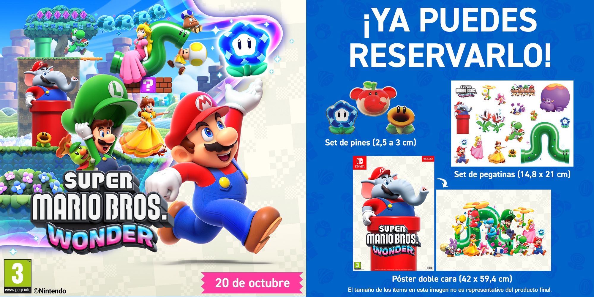 Super Mario Bros. Wonder + set pegatinas + poster - NUEVO tienda online  Super Mario Bros. Wonder + set pegatinas + poster - NUEVO
