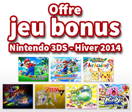 Agrandissez votre ludothèque avec les meilleurs jeux grâce à l'offre jeu bonus Nintendo 3DS - Hiver 2014
