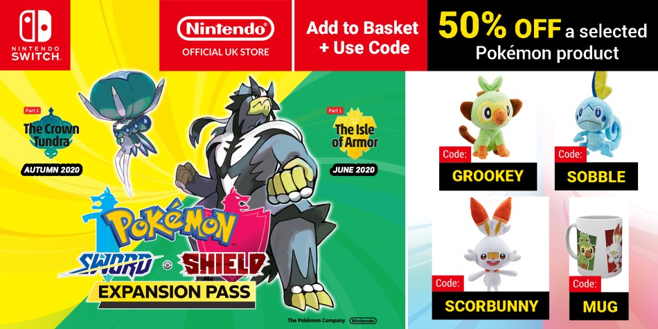 Pre-order the Sword and Pokémon Shield Expansion Pass from the Nintendo Official UK Store and get 50% off selected Pokémon merch! | News | Nintendo