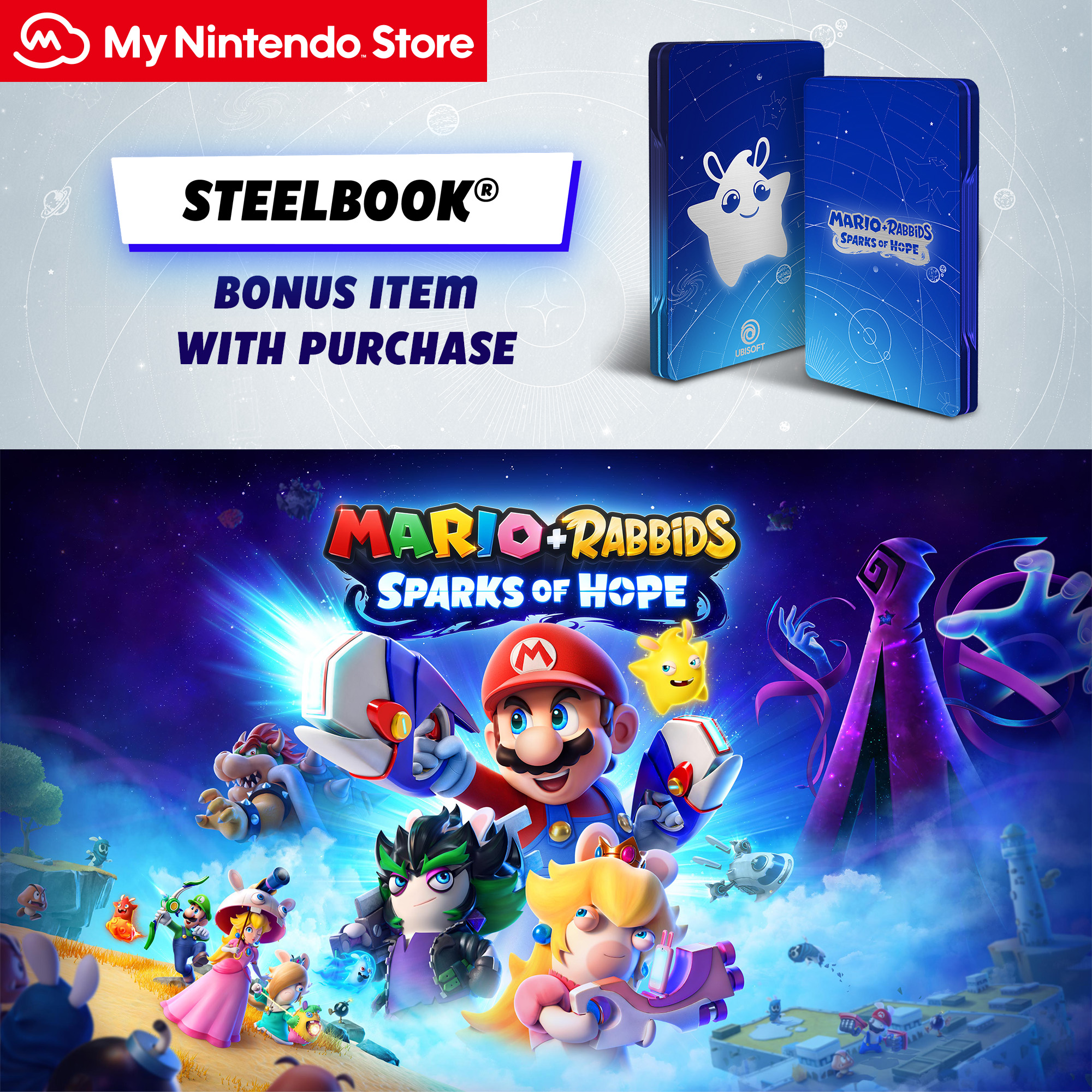 Pre-order Mario + Rabbids Sparks of Hope on My Nintendo Store and receive a bonus SteelBook®! 
