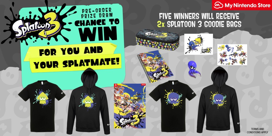 Pre-Order 3 on My Nintendo Store for a chance to win two Splatoon 3 goodie bags! News |