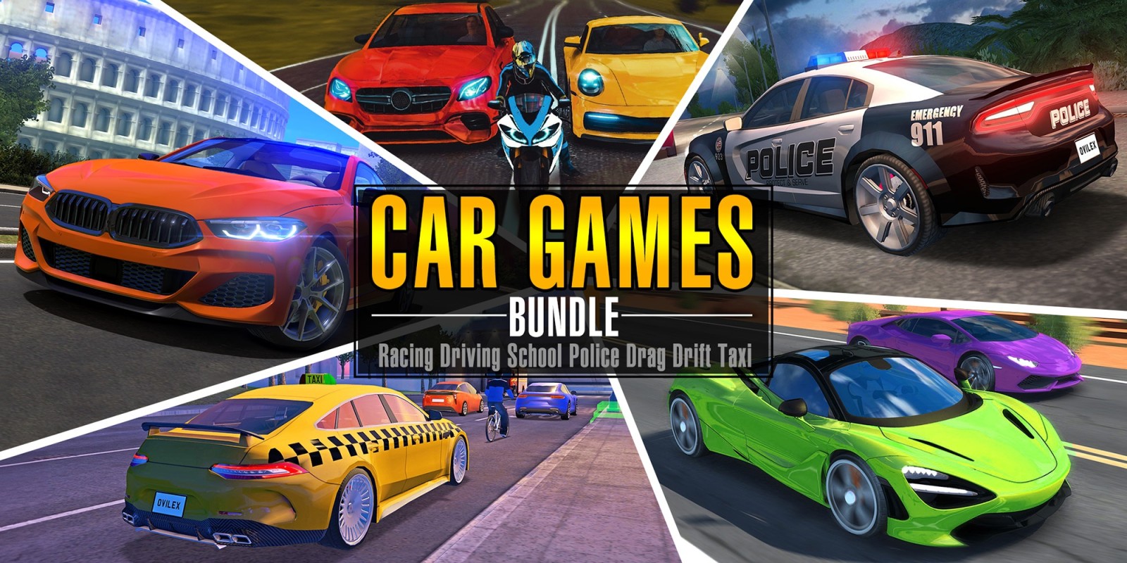Os jogadores estão jogando jogos de corrida em um simulador de carro com  fundo de volante.