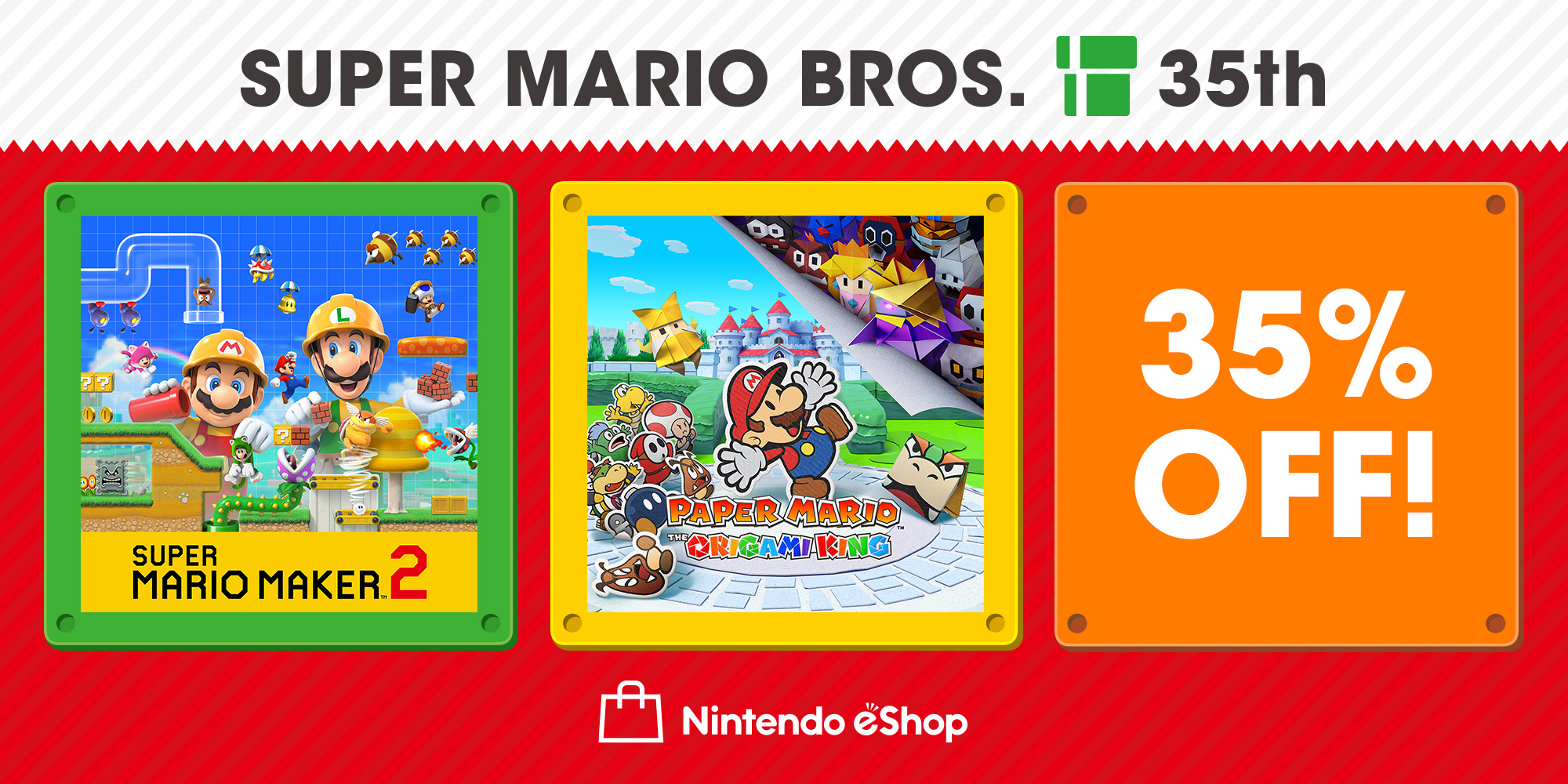 Get 35% off Paper Mario: The Origami King and Super Mario Maker 2!