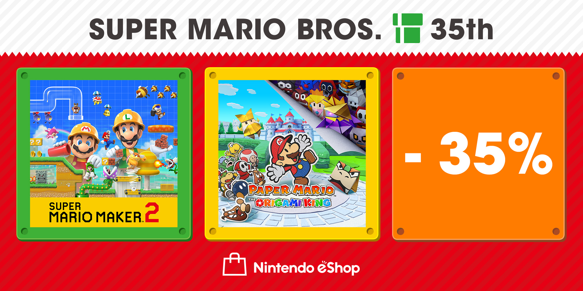 Profitez de 35 % de réduction sur Paper Mario: The Origami King et Super Mario Maker 2 !
