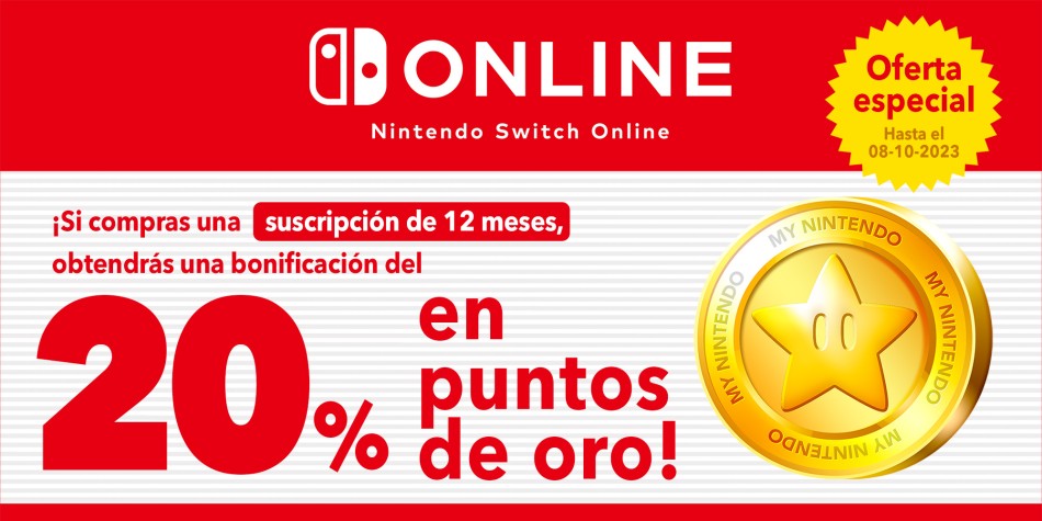 Oferta especial: ¡Puedes conseguir hasta 14 € en puntos de oro gracias a una suscripción de 12 meses a Nintendo Switch Online!
