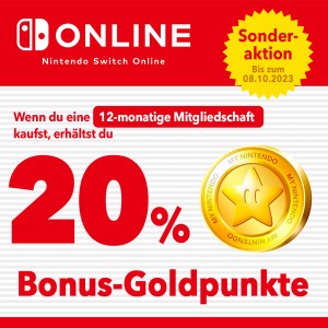 Sonderaktion: Du kannst bis zu 14 € in Goldpunkten mit einer 12-monatigen Mitgliedschaft bei Nintendo Switch Online erhalten!